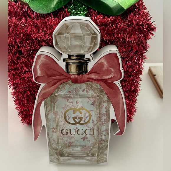 Gucci Inspired Floral Perfume Bottle Art Pink Ribbon Decor Luxury Vanity NWT - Picture 5 of 5